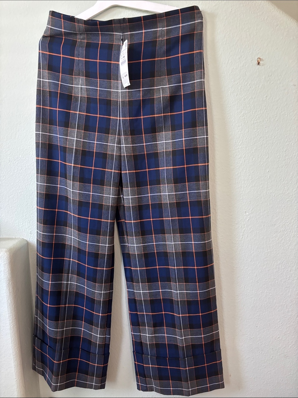 Women Navy Plaid Dress Pants - Unbranded